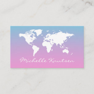 Carte De Visite élégant Pink and Blue Travel Agent World Map
