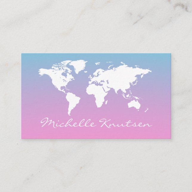 Carte De Visite élégant Pink and Blue Travel Agent World Map (Devant)