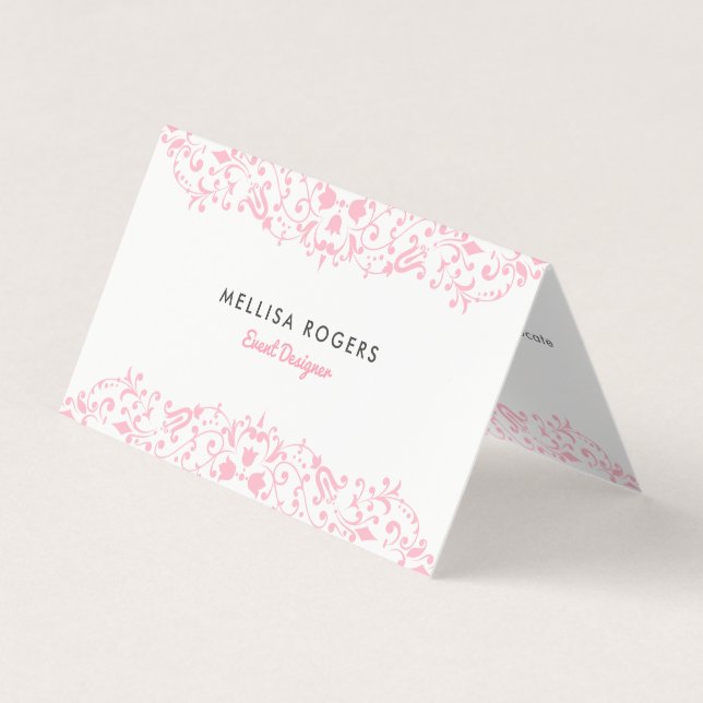 Carte De Visite Elegant Pink Floral Swirls Lace (Devant)
