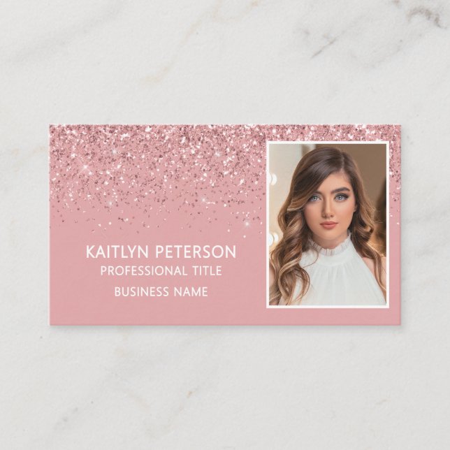 Carte De Visite Elegant Pink Glitter Photo QR Code  (Devant)
