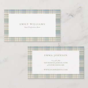 Carte De Visite Élégant Plaid Bleu Vert Minimaliste
