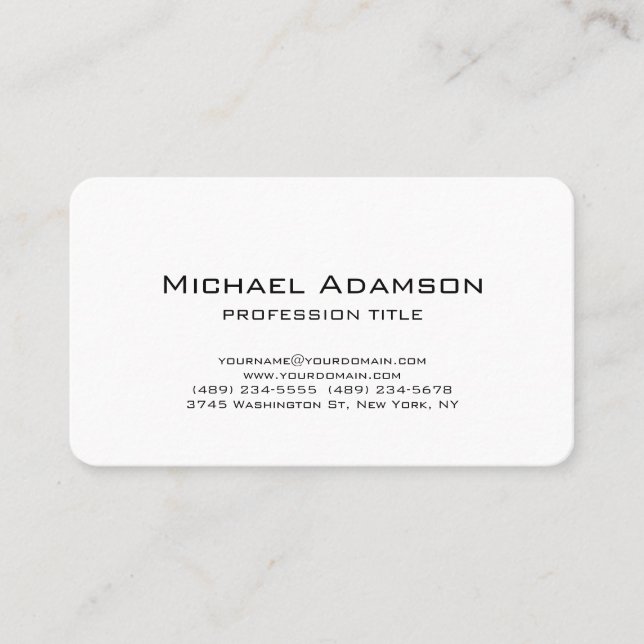 Carte De Visite Élégant Plain Simple Noir Blanc Minimaliste (Devant)