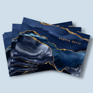 Carte De Visite Elégant porte bleu marine avec Faux Gold