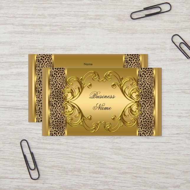Carte De Visite Élégant poster de animal Léopard Noir Or Classy (Devant/Arrière en situation)