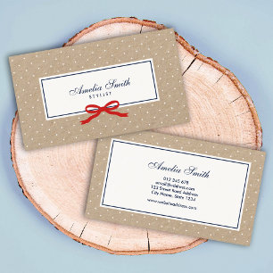 Carte De Visite Élégant Pot Polka Blanc et Kraft Ruban Rouge