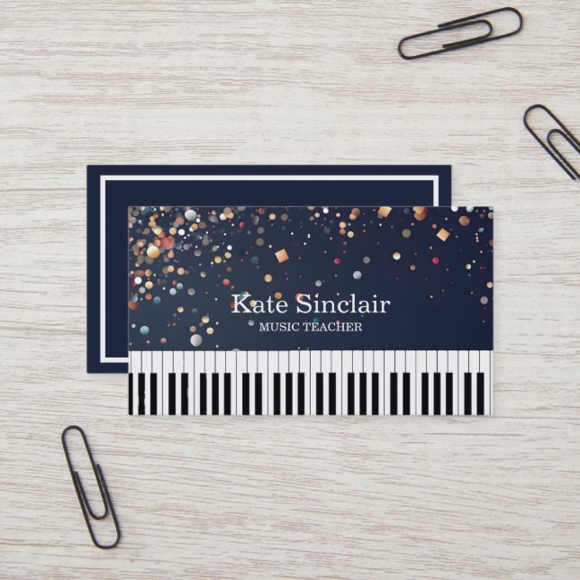 Carte De Visite Elégant professeur de musique Piano Keys Musical (Devant/Arrière en situation)