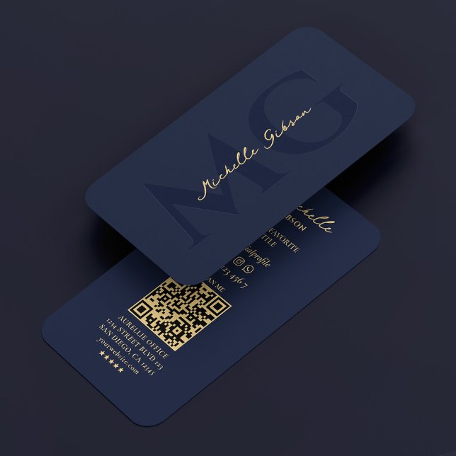 Carte De Visite Élégant professionnel Dark Navy moderne Monogramme (Elegant Professional Dark Navy Modern Monogram Business Card
)