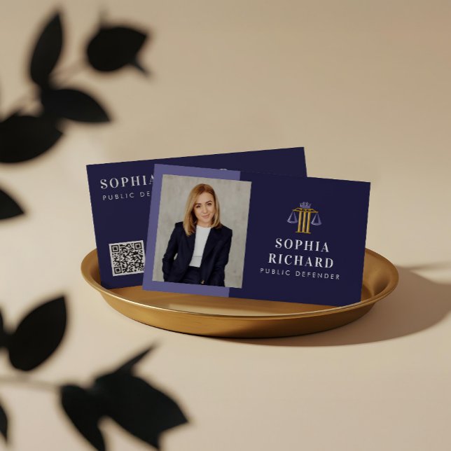 Carte De Visite Élégant professionnel de la justice Échelle juridi (Professional Elegant Justice Scale Law Firm Photo Business Card)