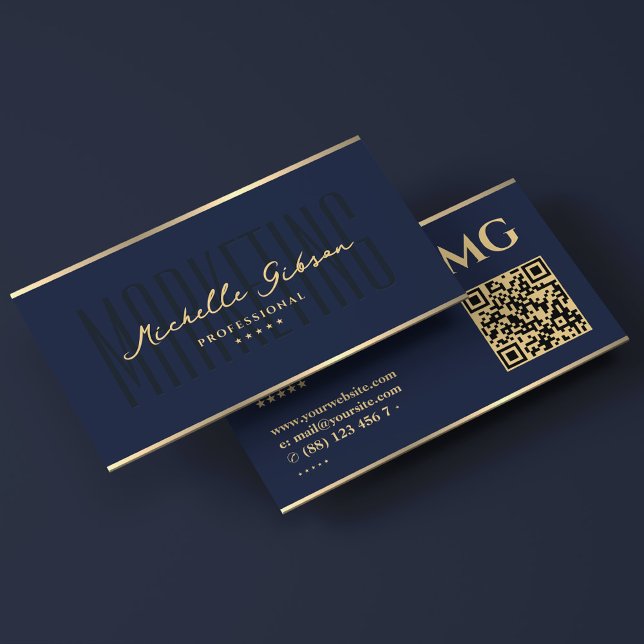 Carte De Visite Élégant professionnel de marketing bleu marine fon (Elegant Dark Navy Blue Marketing Professional Business Card
)