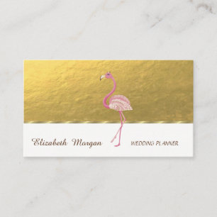 Carte De Visite Élégant Professionnel, Faux Or, Flamant Rose