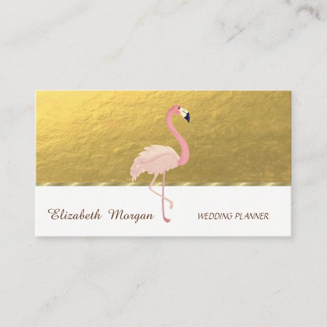 Carte De Visite Élégant Professionnel, Faux Or, Flamant Rose (Devant)