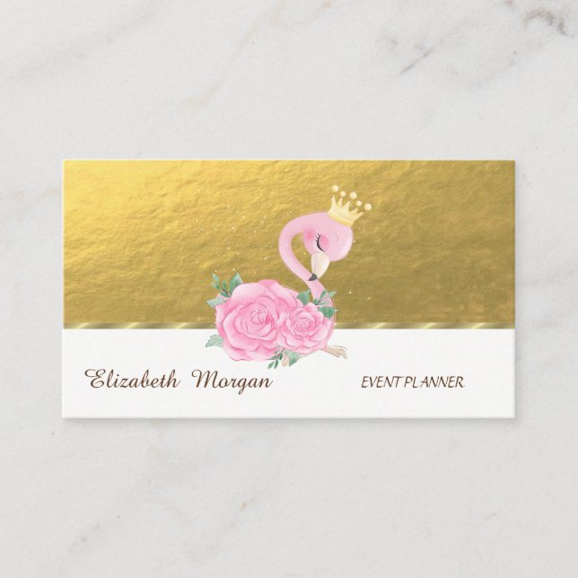 Carte De Visite Élégant Professionnel, Faux Or, Flamant Rose Bébé (Devant)
