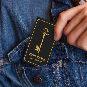 Carte De Visite Élégant professionnel Gold & Black Real Estate Chi