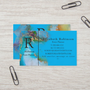 Carte De Visite Élégant professionnel Gold Sky Blue Marble Busines