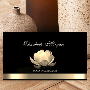 Carte De Visite Élégant professionnel lotus or, yoga noir