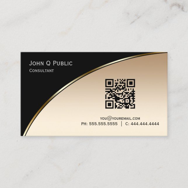 Carte De Visite Élégant professionnel moderne Black Gold QR (Devant)