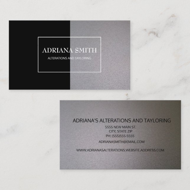 Carte De Visite Élégant professionnel moderne métal argent noir (Devant / Derrière)