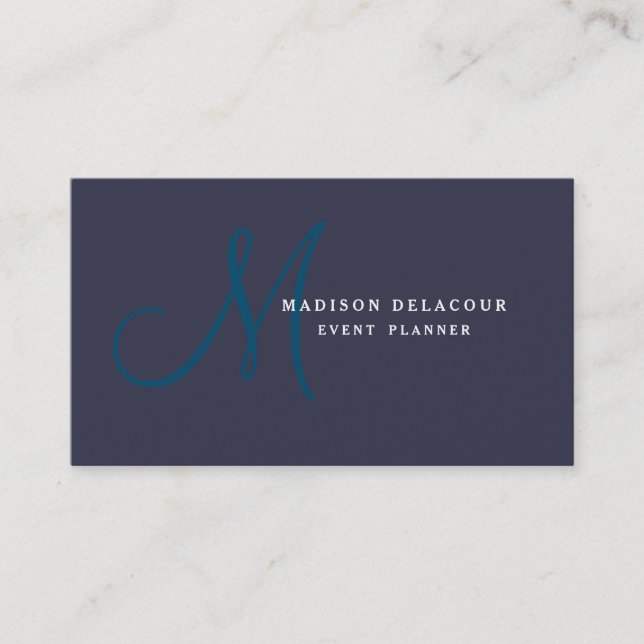 Carte De Visite Élégant professionnel moderne Monogramme bleu & bl (Devant)