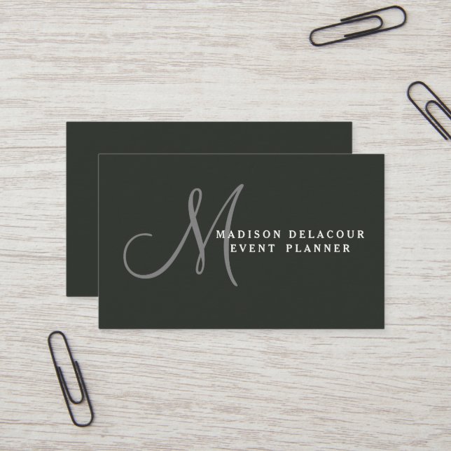 Carte De Visite Élégant professionnel moderne Monogramme bleu & bl (Devant/Arrière en situation)