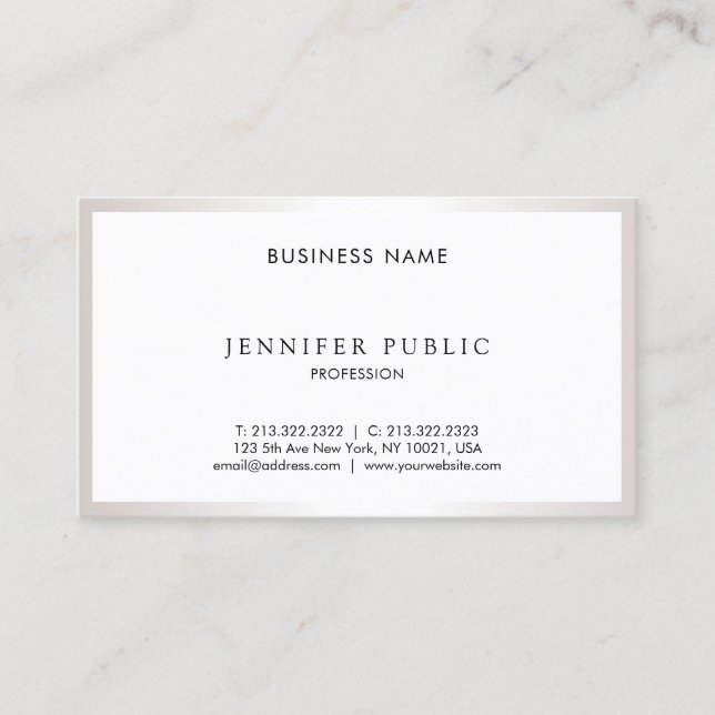 Carte De Visite Élégant Professionnel Moderne Simple Argent Blanc (Devant)