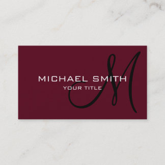 Carte De Visite Élégant professionnel Monogram Plain Scarlet