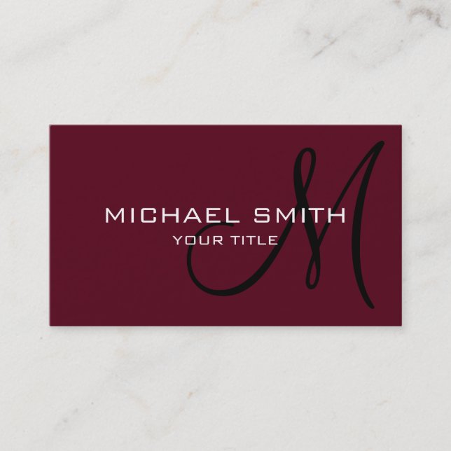Carte De Visite Élégant professionnel Monogram Plain Scarlet (Devant)