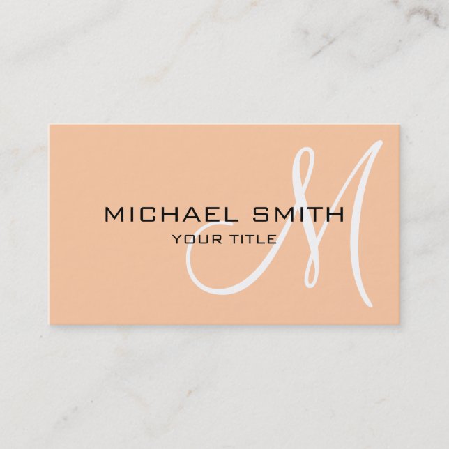Carte De Visite Élégant professionnel Monogramme Pêche simple (Devant)