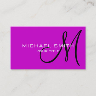 Carte De Visite Élégant professionnel Monogramme Plain Magenta