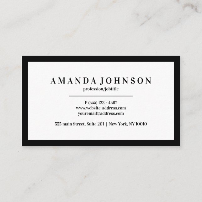 Carte De Visite Élégant professionnel noir blanc minimal (Dos)
