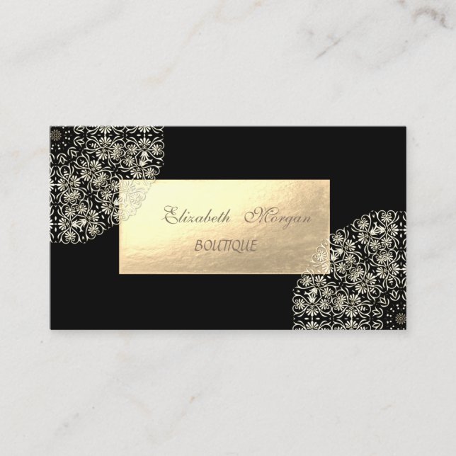 Carte De Visite Élégant professionnel, noir, dentelle or (Devant)