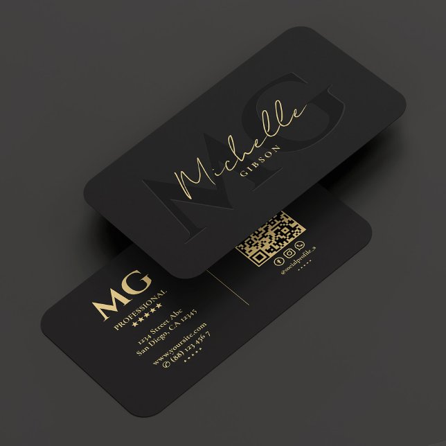 Carte De Visite Élégant professionnel noir Monogramme moderne (Elegant Modern Professional Black Gold Monogram Business Card
)