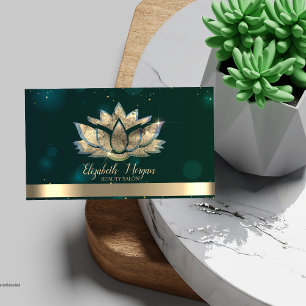 Carte De Visite Élégant Professionnel Or Lotus Vert