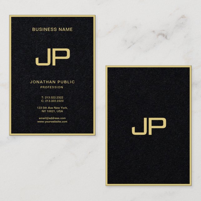 Carte De Visite Élégant professionnel Or Monogramme Premium Noir (Devant / Derrière)