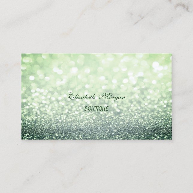 Carte De Visite Élégant Professionnel Pailleté Vert Bokeh (Devant)