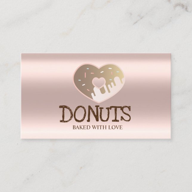 Carte De Visite Élégant Professionnel, Rose Doré, Donuts, Boulange (Devant)