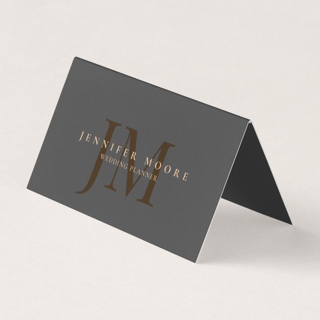 Carte De Visite Élégant Professionnel Simple Minimaliste Gris Or (Devant)