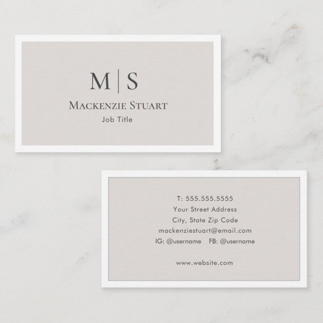 Carte De Visite Élégant Professionnel Simple Monogramme Minimalist (Devant / Derrière)