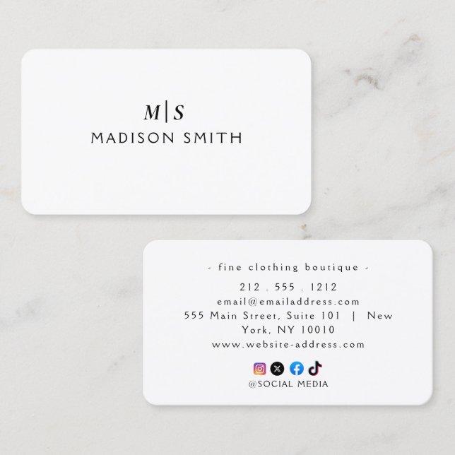 Carte De Visite Élégant Professionnel Simple Monogramme Minimalist (Devant / Derrière)