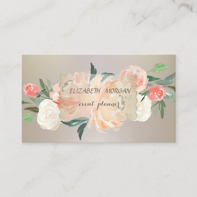 Carte De Visite Élégant Professionnel Vintage, Fleurs (Devant)