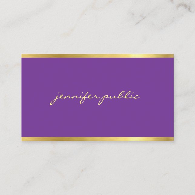 Carte De Visite Élégant Purple Gold Script manuscrit Moderne Chic (Devant)