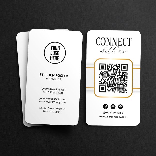 Carte De Visite Élégant QR Code Connectez-vous avec nous sur les r (Créateur téléchargé)