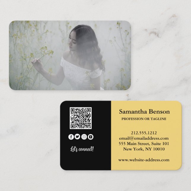 Carte De Visite Élégant QR Code moderne Photo Social Media Icons (Devant / Derrière)