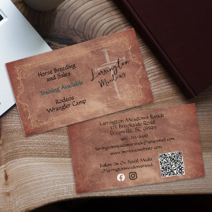 Carte De Visite Élégant ranch Cheval Western Cross QR Code Entrepr