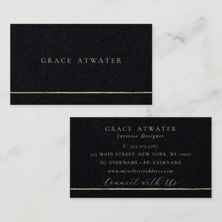 Carte De Visite Élégant rayure dorée professionnelle noir