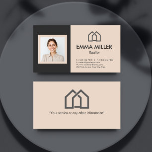 Carte De Visite Élégant Realtor Beige Immobilier Agent Photo