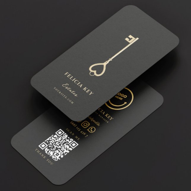 Carte De Visite Élégant Realtor moderne Dark Grey Gold Immobilier (Elegant Modern Realtor Real Estate Agent Business Card
)