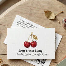 Elegant Red Cherry & Golden Leaves Business Card