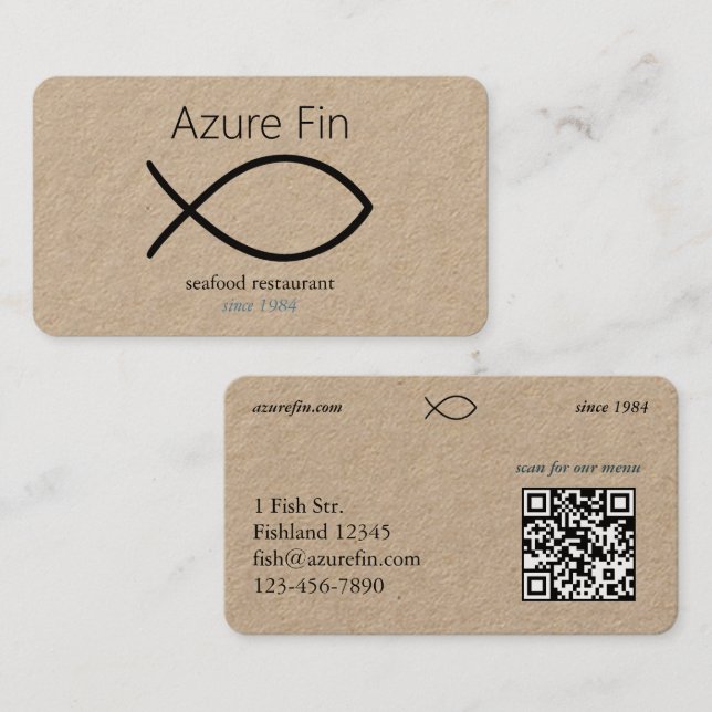 Carte De Visite Elégant restaurant de fruits de mer | Logo de pois (Devant / Derrière)