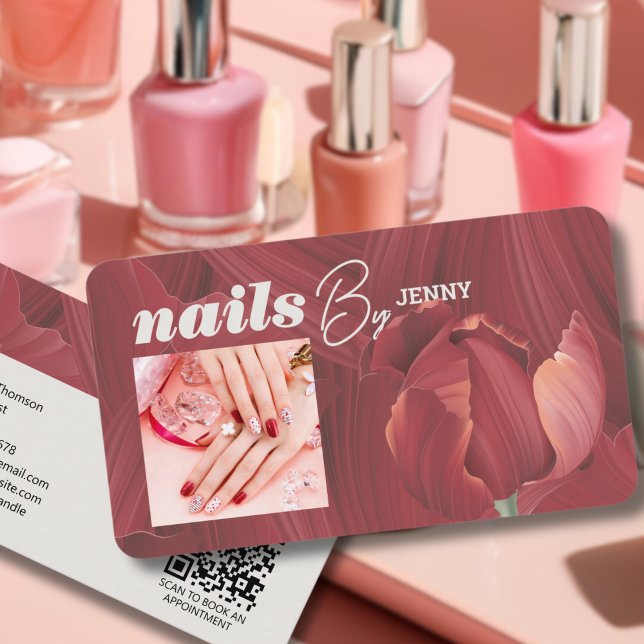 Carte De Visite Elégant rétro élégant rouge Abstrait ongles Artist (Créateur téléchargé)