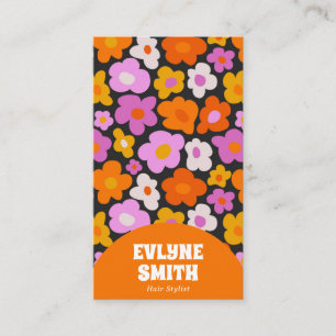 Carte De Visite Elégant Retro Orange QR Code Boho Super Floral